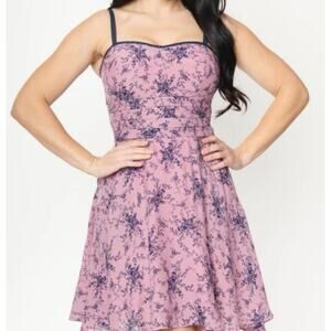 Unique Vintage Plus Size 2X 18 Purple Navy Floral Print
Fit & Flare Dress Retro
